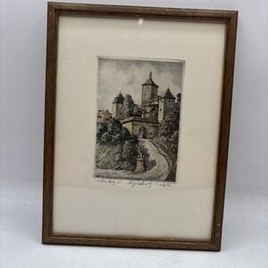 Ernst Geissendörfer Signed Etching Rothenburg Tower Germany Framed Art
